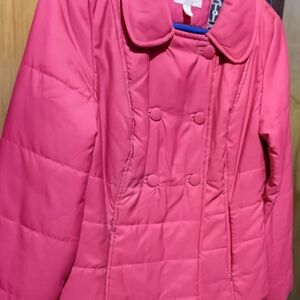 Lilly Pulitzer Pink Puffer Jean-Style Jacket Sz 4. Covered Buttons And Bound